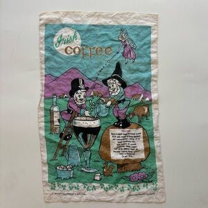 Irish coffee antique irish linen hand printed tea towel 1940s Patrick Carroll